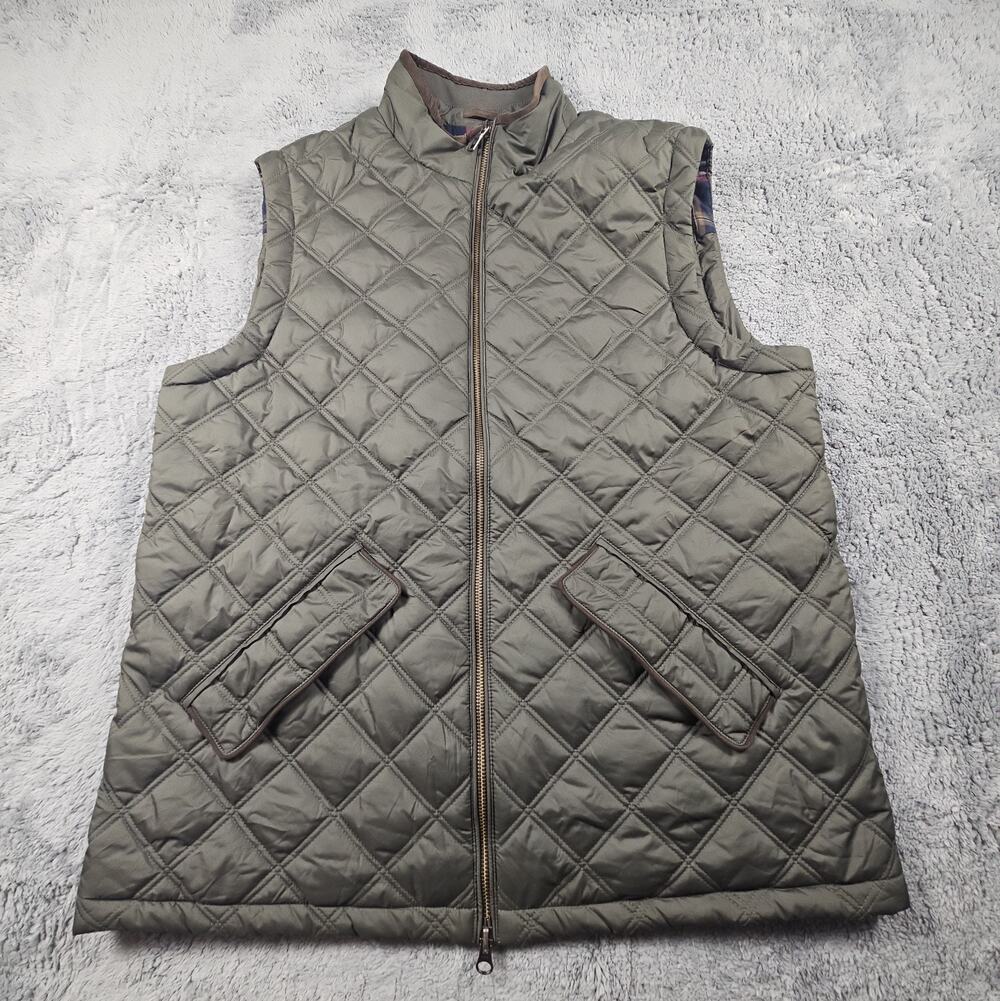 Brooks Brothers Vest Men Large Olive Green Full Zip Quilted Thermore Insulated